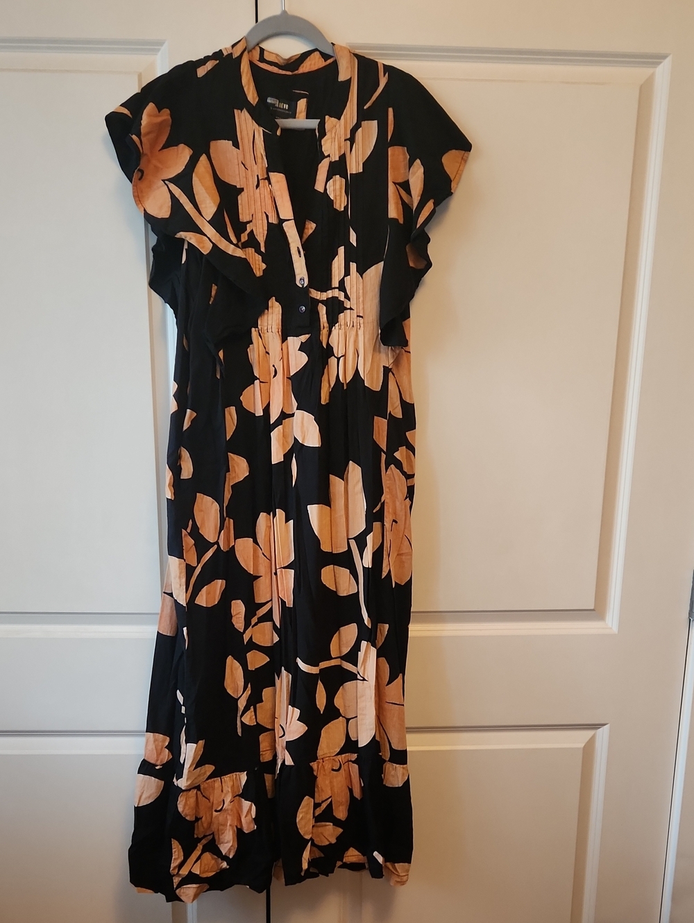 Anthropologie Black Maxi Dress with Tan Floral Print